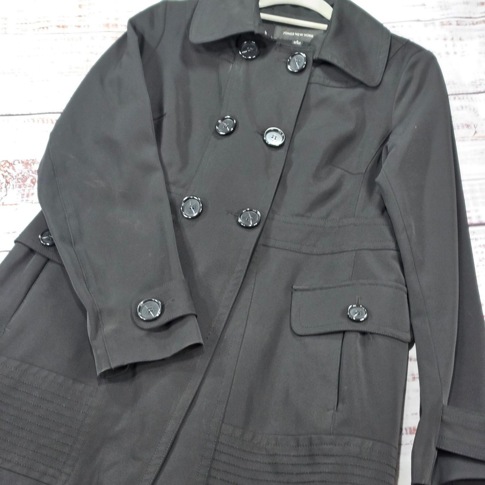 Jones New York Trench Coat Womens S Black Excellent Double Breasted Z28767-RI